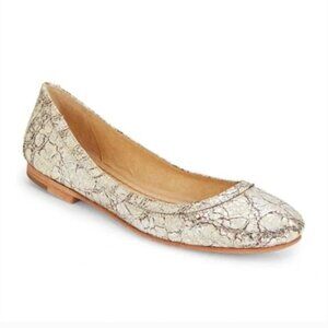 Frye Carson Metallic Gold Silver Crackle Leather Ballet Flats Shoes Womens 6.5
